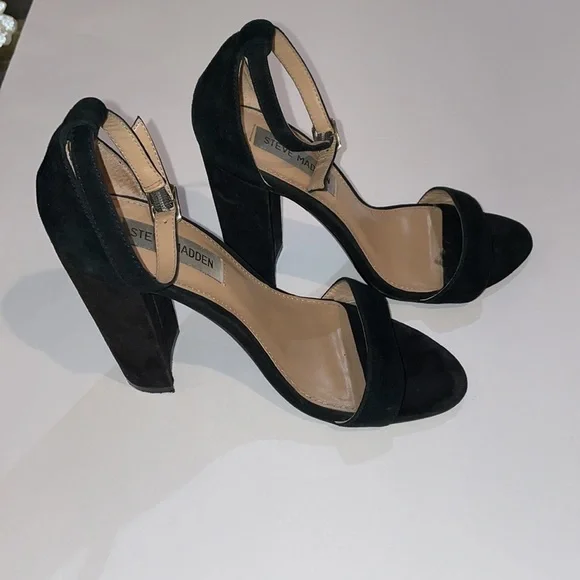Steve Madden Carrson Black Suede Block Heels, size 7 Great Condition 1 flaw pic - Picture 7 of 14